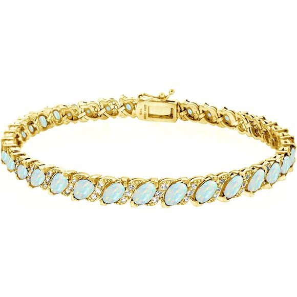 Women’s 7.25-inch Marquise Synthetic Opal Tennis Bracelet in Sterling Silver or - Picture 1 of 7